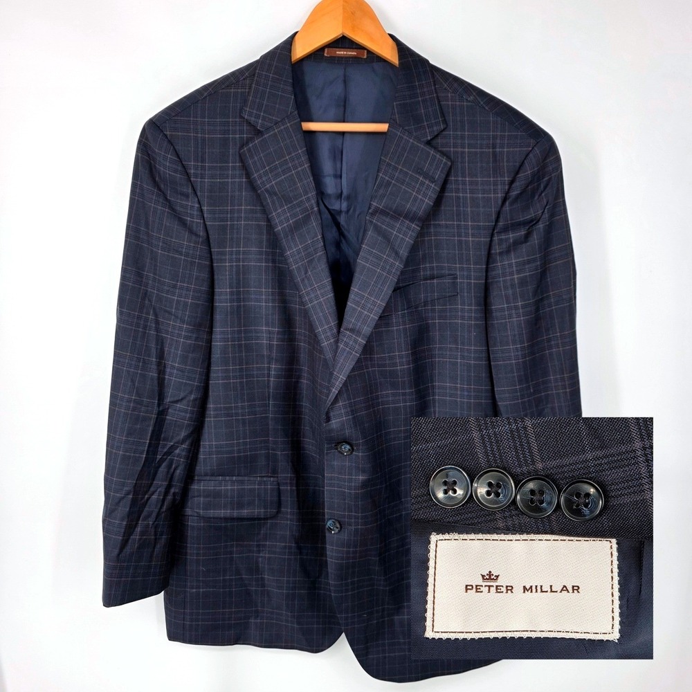 Peter Millar Navy Windowpane Sport Coat